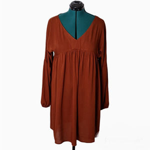 Chvity Rust Knee Length Loose Flowy Long Sleeved Empire Style Dress Size L NWT